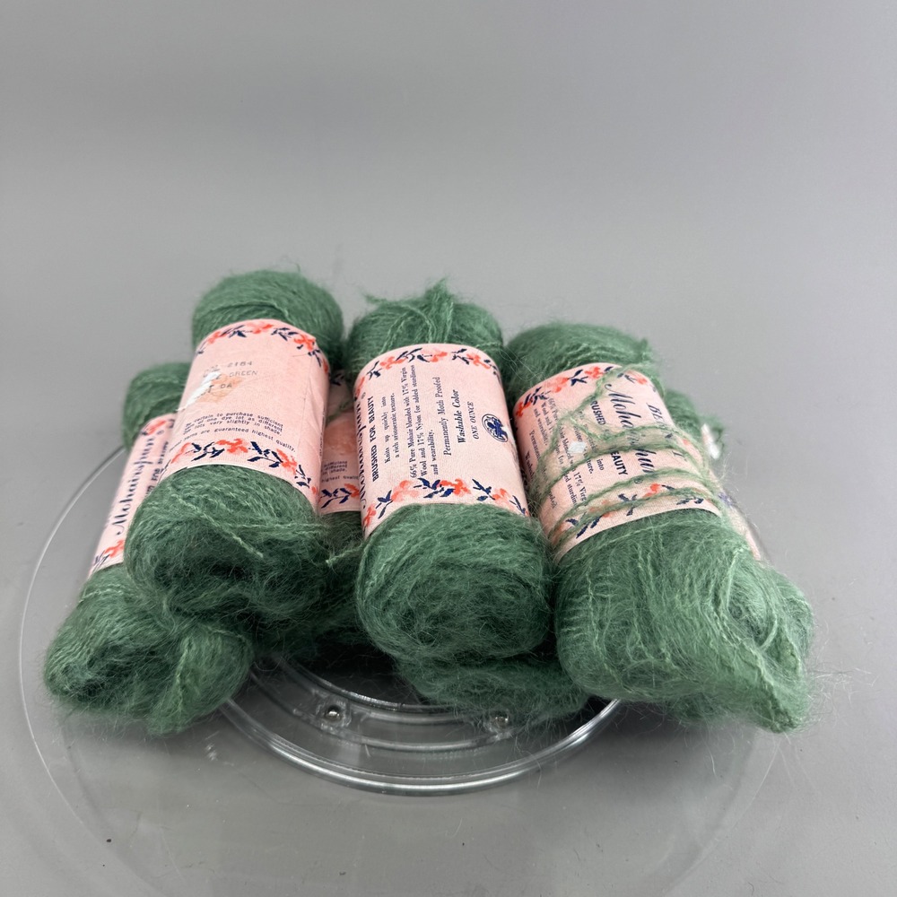 Bernat Mohairspun Yarn Sage Green Mohair Wool Blend Vintage 8 Skeins 1oz Each